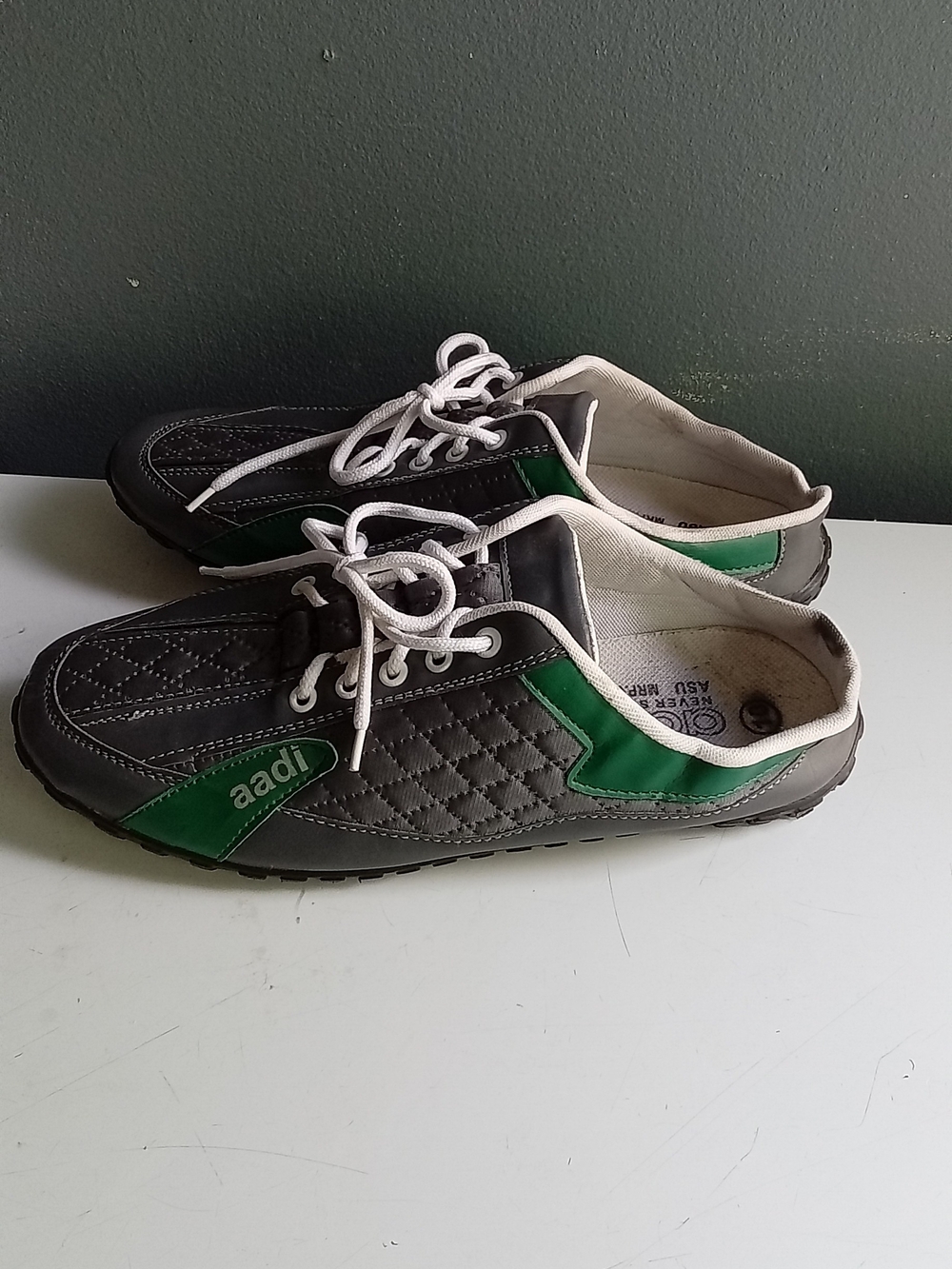 Aadi Mens Grey Green Quilted Lace Up‎ Low Top Sneakers Size 10 EU 44